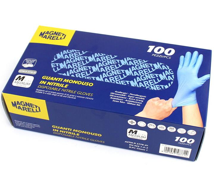 Set de 100 mănuși de unică folosință MAGNETI MARELLI 099700120060, din nitril, mărimea M, cu protecție chimică