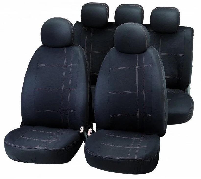 Set huse pentru scaune auto BOTTARI Embroidery, universale, material textil elastic, broderie, negru/gri, montare cu benzi elastice