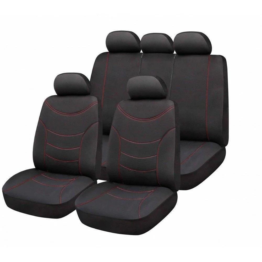 Set huse universale pentru scaune auto BOTTARI Curve 10038BT, material textil elastic, broderie, negru/roșu, montare cu benzi elastice
