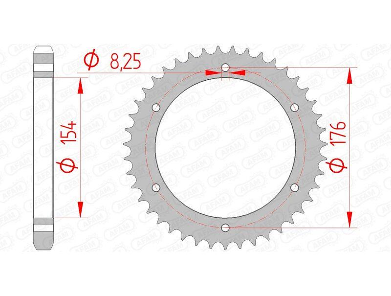 Pinion spate standard din oțel AFAM 10607 pentru lanț 530 - 43 dinți (moto)