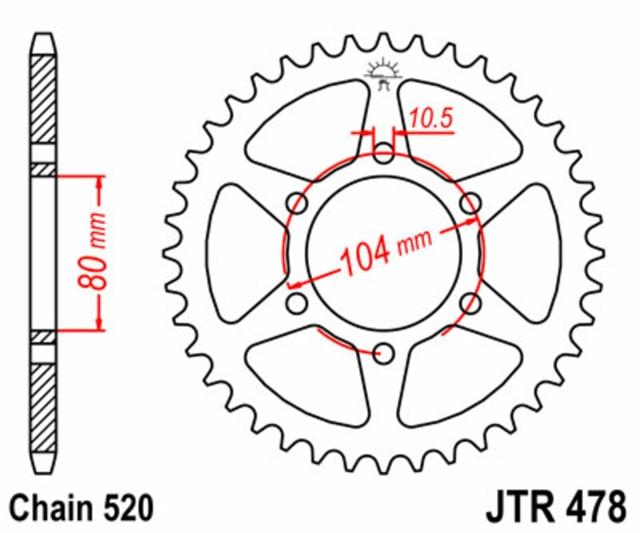 Pinion spate din oțel JT Sprockets 478 - 520 - BIHR 1075511005 pentru motociclete