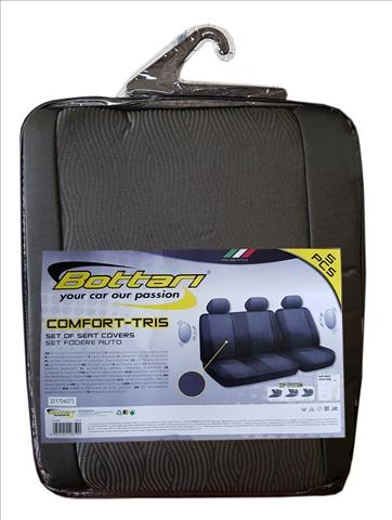 Set huse auto universale BOTTARI Comfort Tris, material textil elastic, negru/gri, prindere cu benzi elastice, model 10859BT