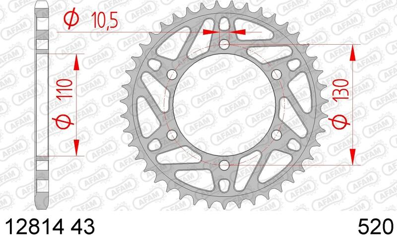 Pinion spate din oțel AFAM 12814 - 520 - 43T (pentru motociclete)