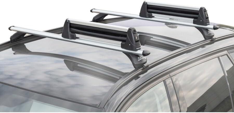 Suport schiuri auto GREEN VALLEY Rider 160504, aluminiu, montare pe bare transversale, capacitate 4 perechi schiuri sau 2 snowboarduri, cu sistem antifurt