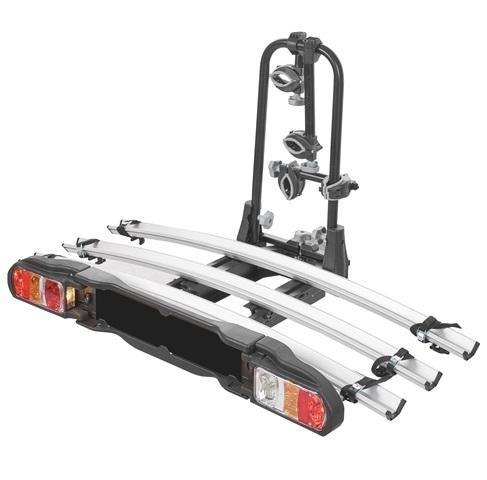 Suport auto rabatabil GREEN VALLEY Tilt pentru 3 biciclete, montare pe cârlig, capacitate maximă 60 kg, conectare lumini prin priză de 13 pini