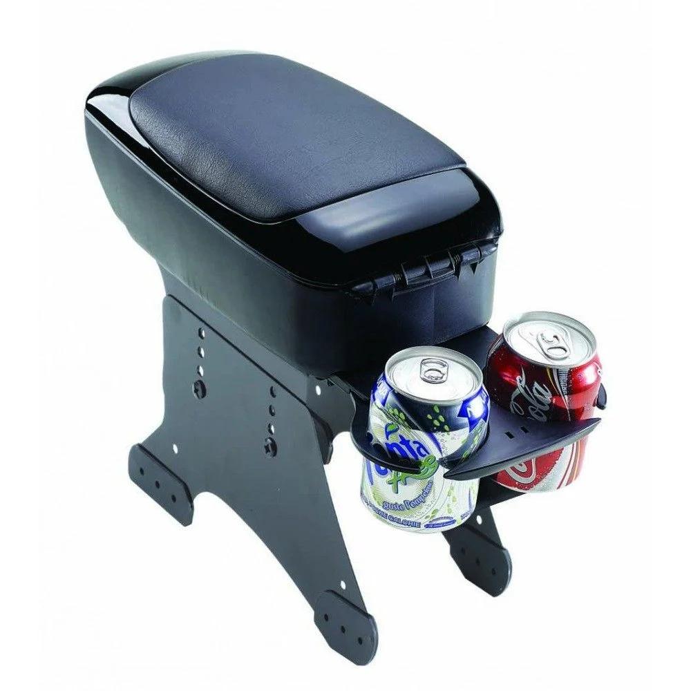 Cotiera auto universală BOTTARI Jolly Box, fabricată din plastic ABS și piele ecologică, cu 2 suporturi pentru pahare, culoare neagră, model 16115BT.