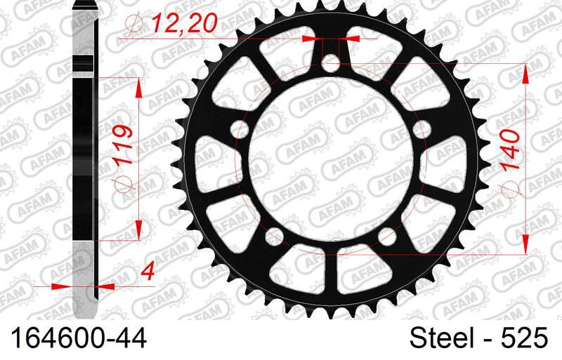 Pinion spate din oțel AFAM 164600 - 525 - 44 dinți (moto)