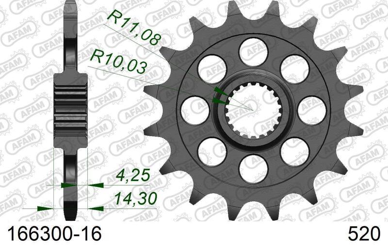 Pinion față din oțel AFAM 166300 - 520 - 16 dinți (pentru motociclete)