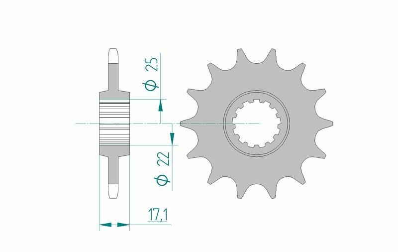 Pinion față standard din oțel AFAM 20407 - 520 - 15 dinți (moto)