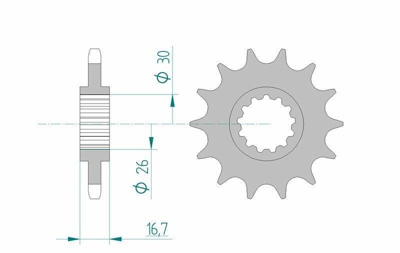 Pinion față standard din oțel AFAM 20612 - 525 - 16 dinți (pentru motocicletă)
