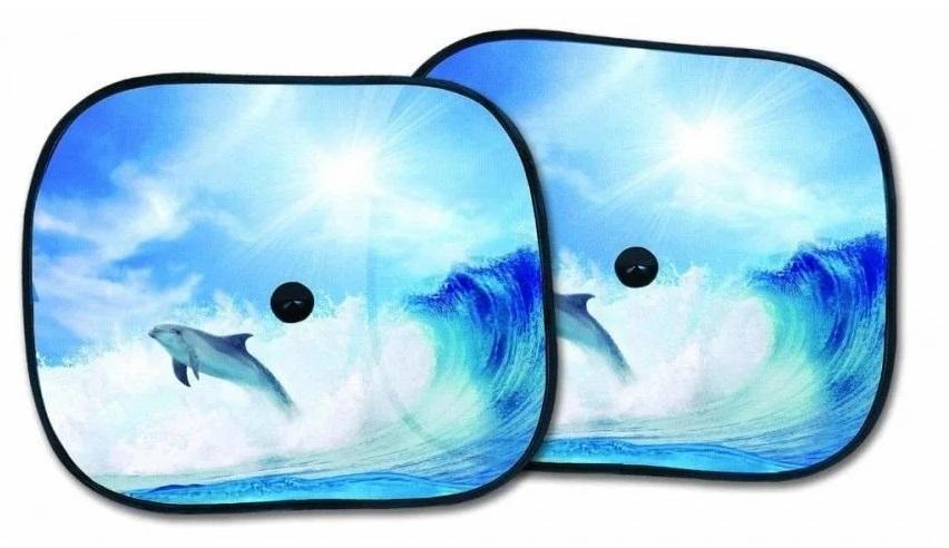 Set 2 parasolare auto laterale BOTTARI Dolphin, 36 x 44 cm, multicolor, montare cu ventuze