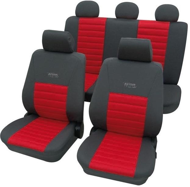 Set huse scaune auto PETEX Active Sports, montare față și spate, roșu cu negru, poliester, universale