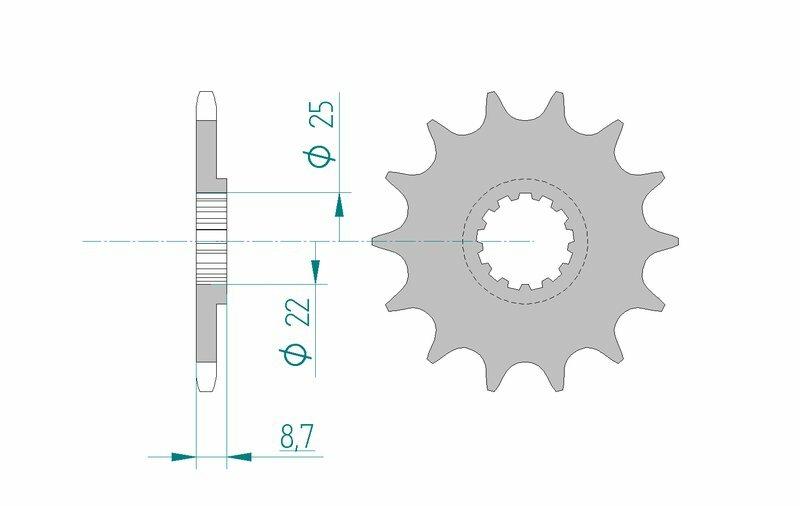 Pinion față standard din oțel AFAM 22505 - 520 - 16 (moto)