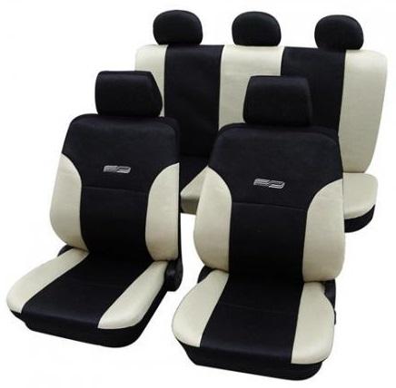 Set huse auto PETEX Wave pentru scaune, montare față și spate, negru/bej, poliester, universale
