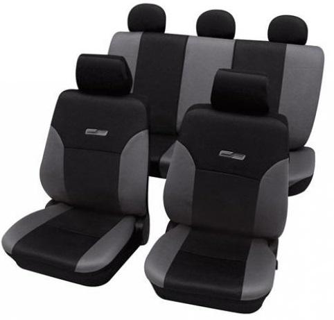Set huse universale pentru scaune auto PETEX Wave, montaj față și spate, gri/negru, din poliester