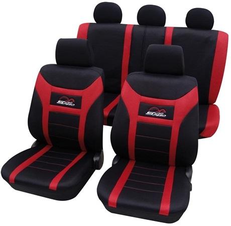 Set huse universale pentru scaune auto PETEX Super Speen, față și spate, roșu/negru, din poliester