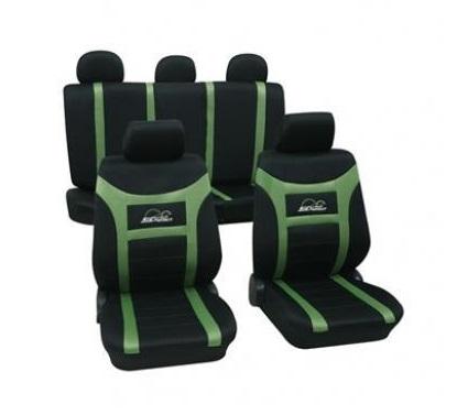 Set de huse auto PETEX Super Speed, model 22974813PX, compatibile cu scaunele din față și spate, culoare verde/negru, material poliester, design universal