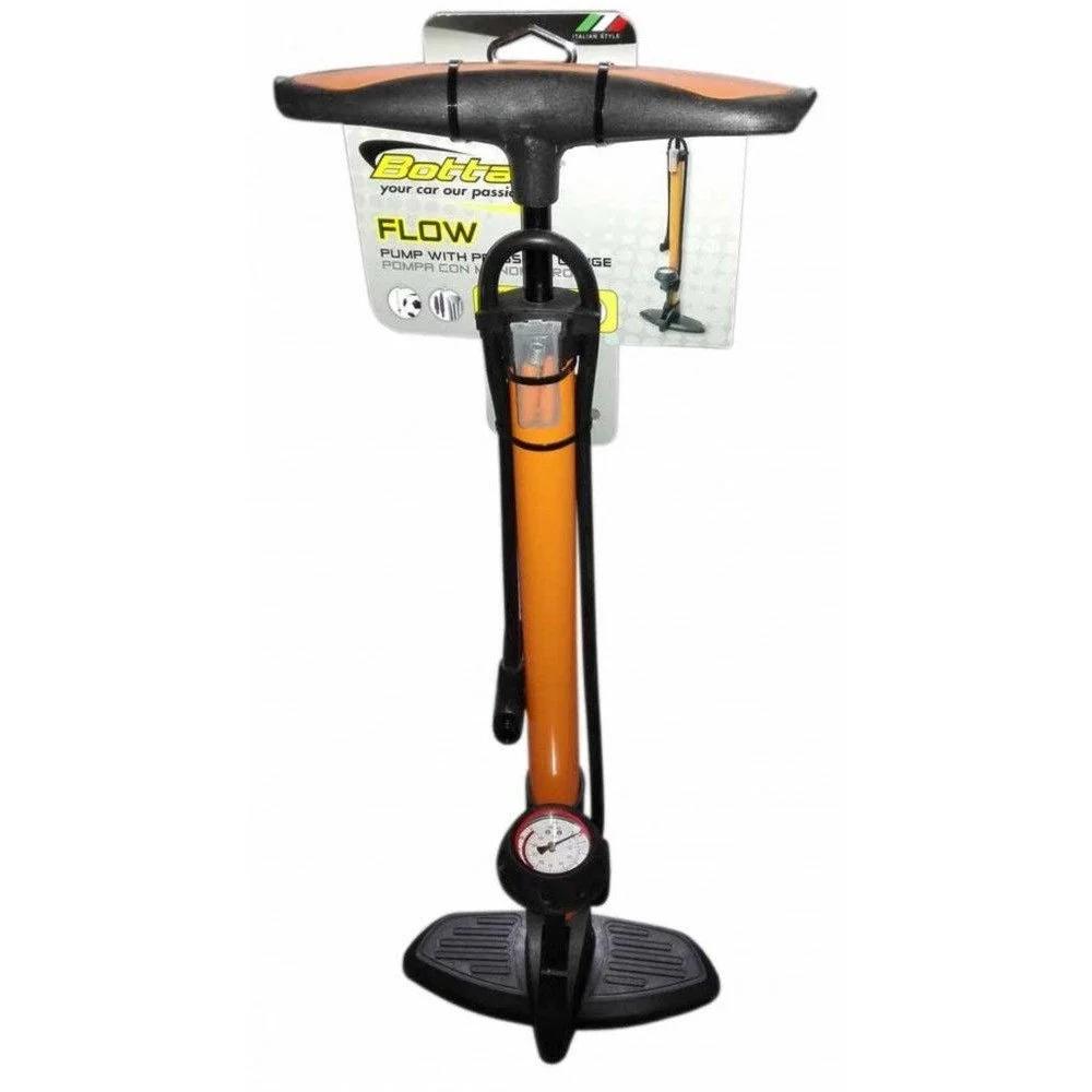 Pompa de aer auto cu manometru BOTTARI Flow 24053BT, corp metalic, portocalie