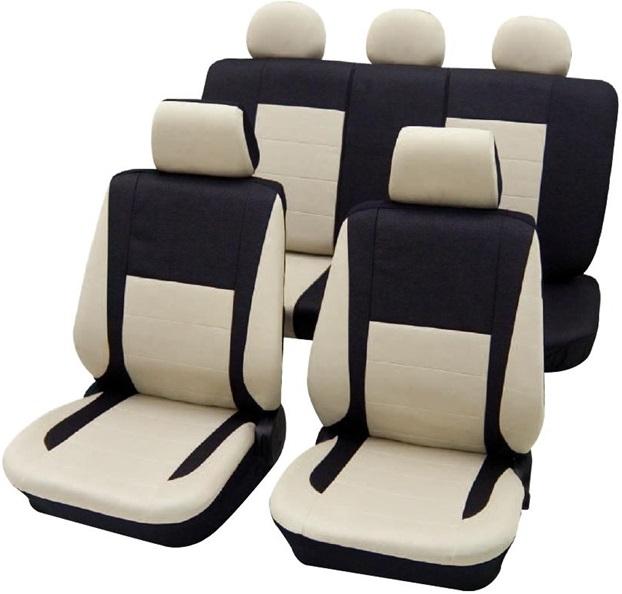 Set huse universale pentru scaune auto PETEX Elegance, montare față și spate, bej/negru, compatibile cu airbag lateral, din poliester