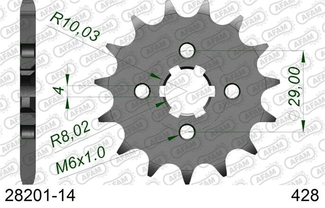 Pinion față AFAM din oțel standard 28201 - 428 - 28201-14 (moto)