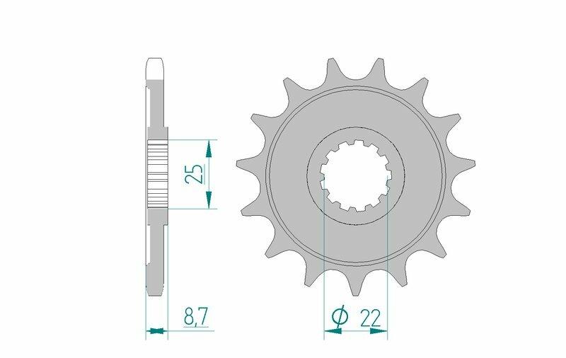 Pinion față din oțel AFAM 28405 - 525 - 15 dinți (pentru motociclete)