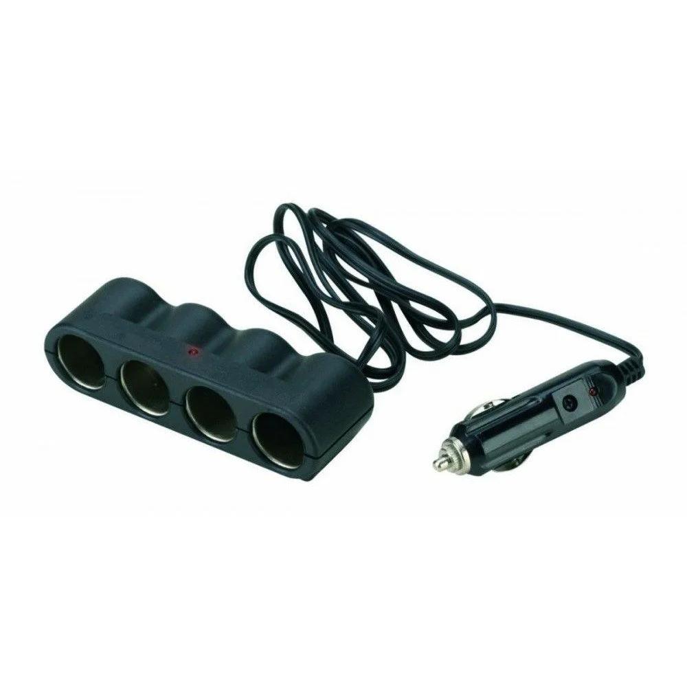 Adaptor auto cu prelungitor BOTTARI Four Sockets 30071BT, 4 ieșiri pentru prize de brichetă auto, compatibil cu alimentare 12/24V, culoare negru