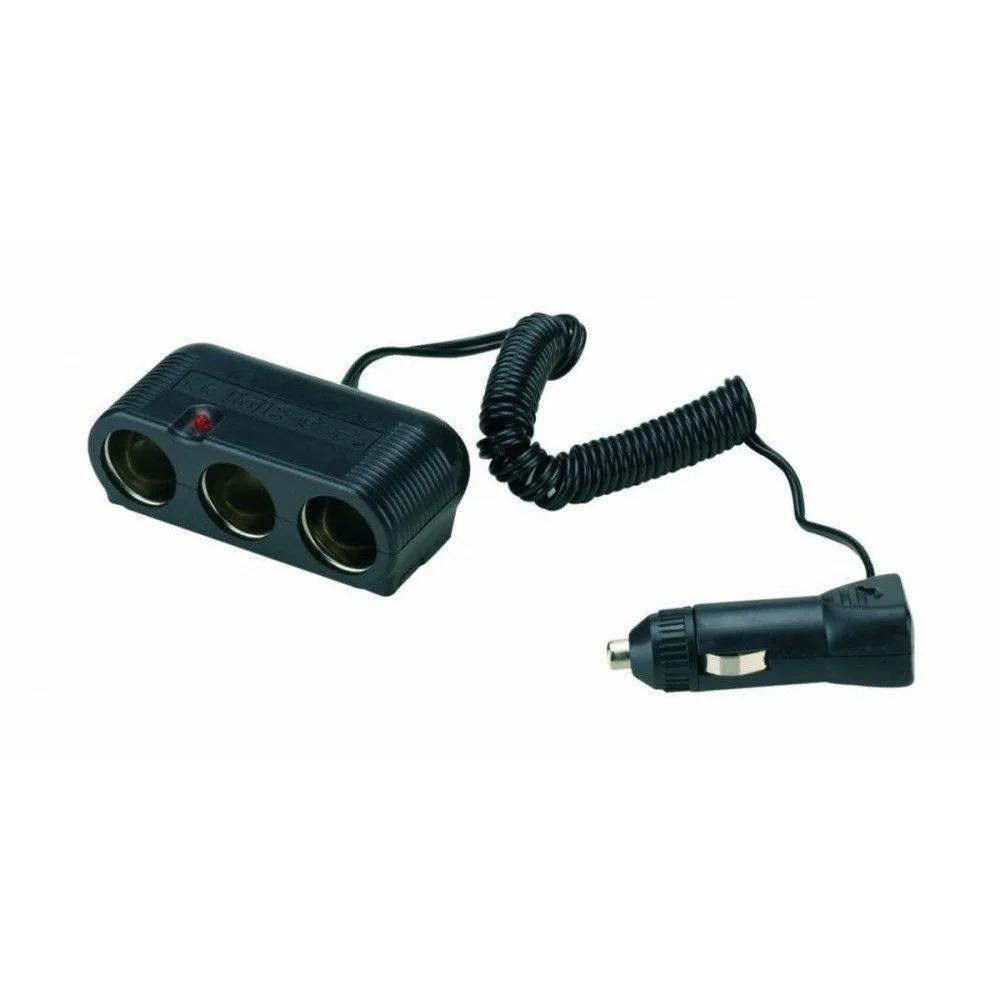 Adaptor auto cu prelungitor, BOTTARI Three Sockets 30072BT, 3 x ieșiri brichetă auto, compatibil 12/24V, culoare neagră