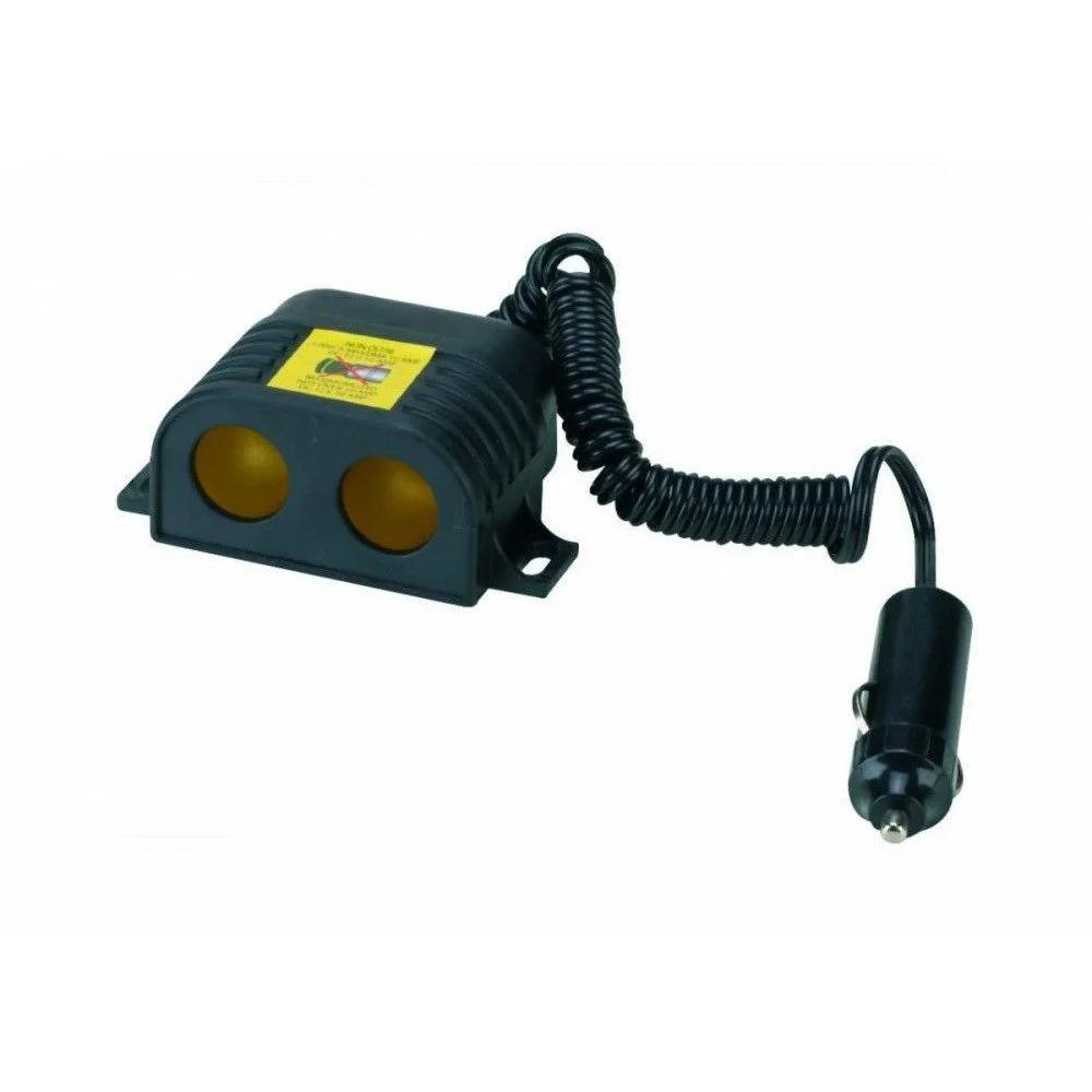Adaptor auto cu prelungitor BOTTARI Two Sockets 30077BT, cu 2 ieșiri pentru prize de brichetă auto, alimentare 12/24V, culoare negru