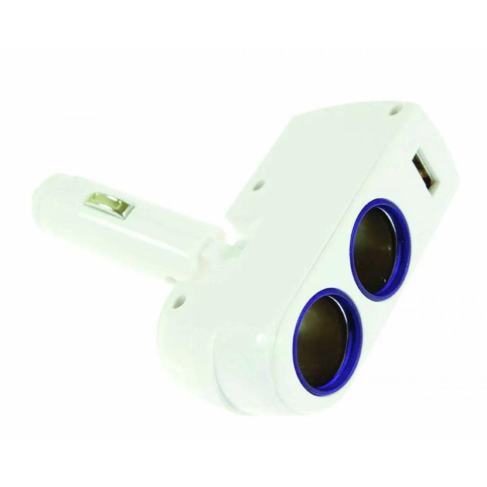 Încărcător auto cu priză și port USB BOTTARI 30081BT, alb