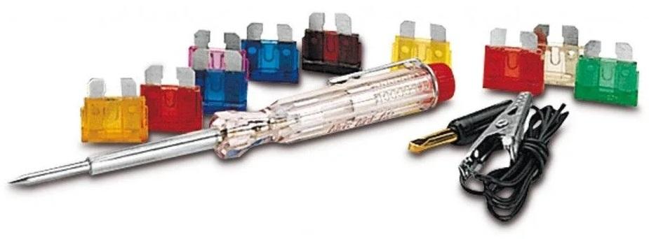 Set 10 siguranțe auto cu tester BOTTARI Safe 30121BT, valori: 3A, 5A, 7.5A, 10A, 15A, 20A, 25A, 30A