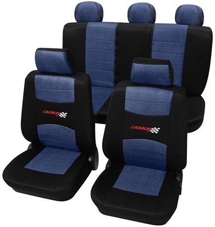 Set huse auto PETEX Carbon, pentru scaune față și spate, albastru/negru, poliester, universale