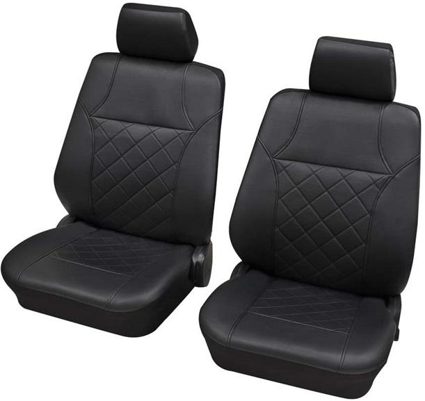Set 2 huse pentru scaune auto PETEX Arizona, montare față, negre, piele ecologică, universale