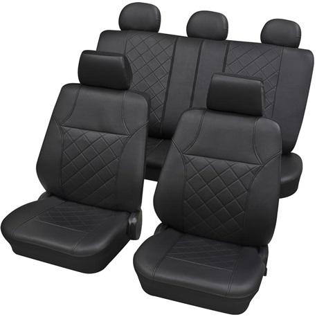 Set huse universale pentru scaune auto PETEX Arizona, montare față și spate, culoare neagră, din piele ecologică