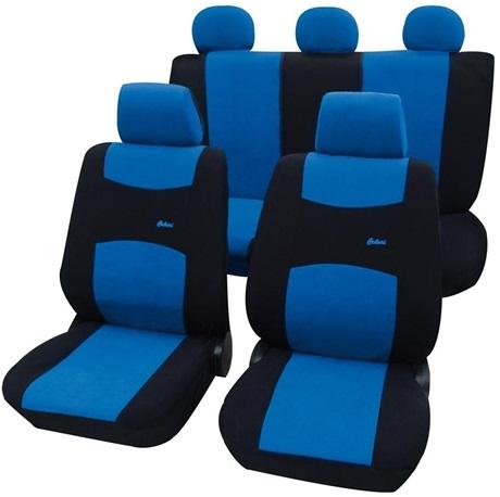 Set huse pentru scaune auto PETEX Colori, montare față și spate, albastru/negru, din poliester, universale