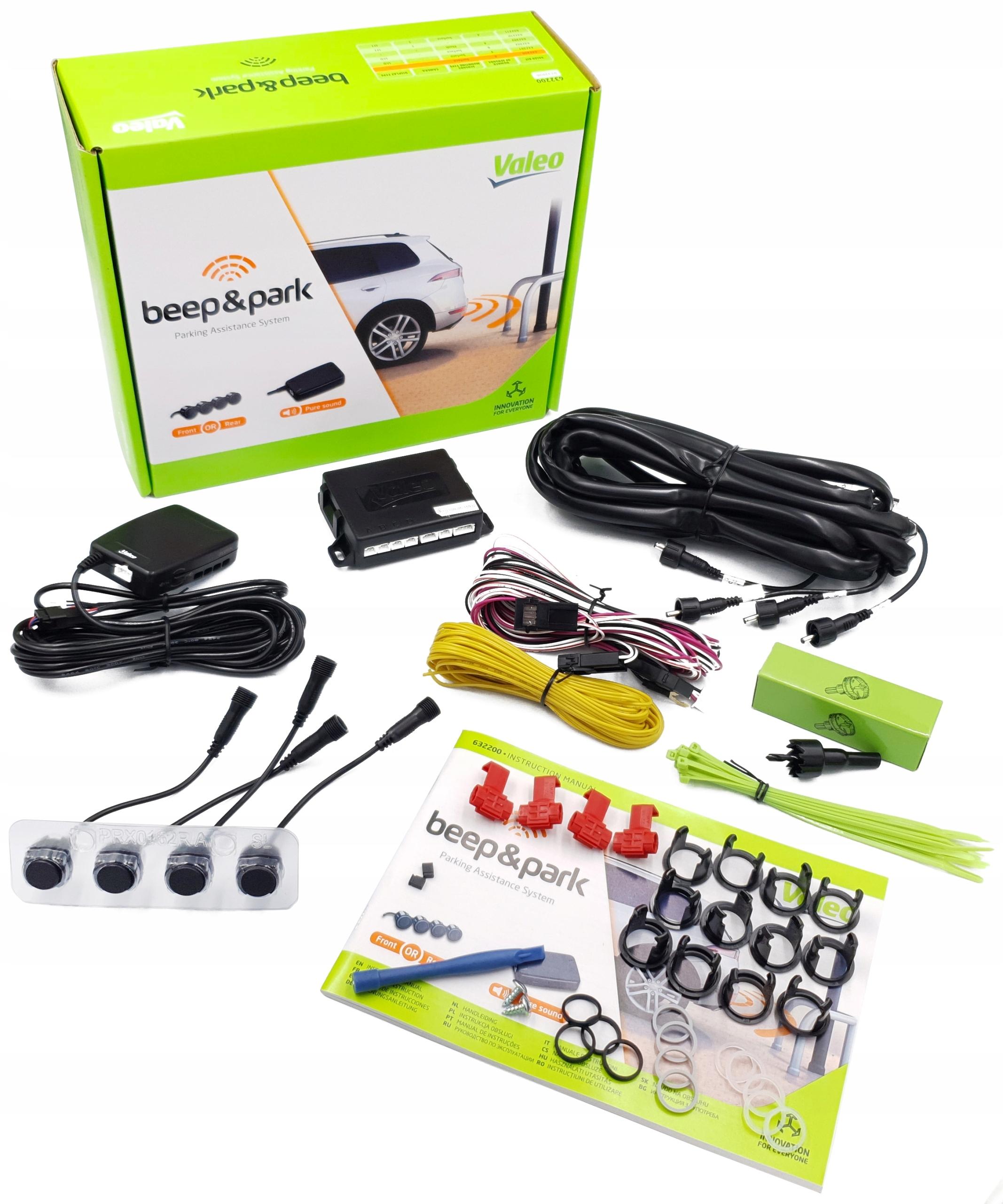 Kit senzori de parcare VALEO 632202 cu 8 senzori, 12V, pentru montare față/spate, ecran LCD, compatibil cu vehicule dotate cu cârlig de remorcare