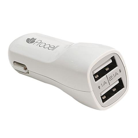 Încărcător auto pentru telefon PROCELL, 2.1 A, USB dublu, alb