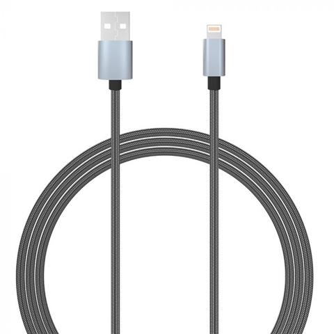 Cablu de telefon LEMONTTI USB la MFI Lightning, gri, 1.5 metri, cu împletitură textilă