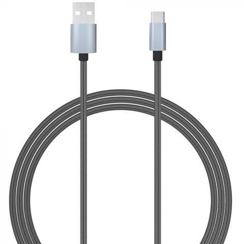 Cablu de telefon LEMONTTI 6420628041737AE, USB Type-C, gri, 1.5 metri, cu împletitură textilă
