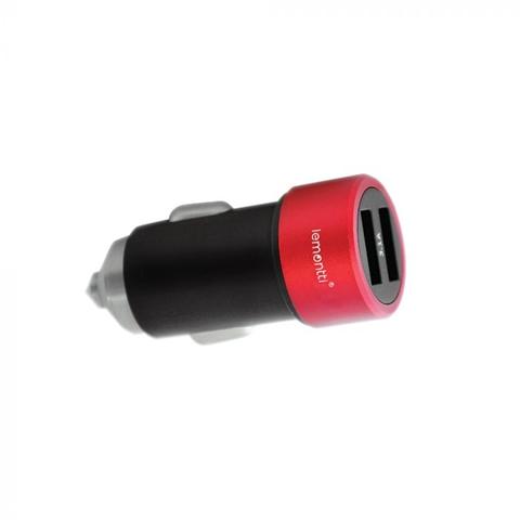 Încărcător auto pentru telefon LEMONTTI 3.1 A, dual USB, USB Type-C, negru-roșu, model 6420628042451AE