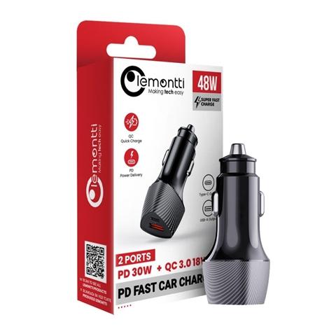 Încărcător auto LEMONTTI 48W, Super Fast Charge, 1 x 30W Type-C, 1 x QC3.0 USB-A, negru, model 6420628100212AE