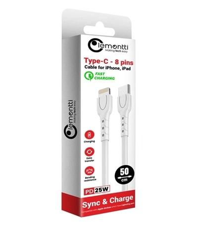 Cablu de telefon LEMONTTI Lightning la USB Type-C, alb, 0.5 metri, PVC