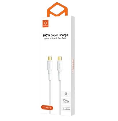 Cablu de date MCDODO USB-C la USB-C, 100W, 1.5A, alb, 1.2m, împletit