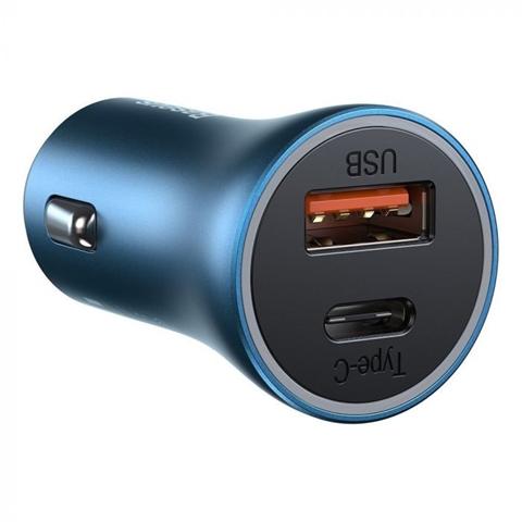 Încărcător auto pentru telefon BASEUS, încărcare rapidă, albastru, USB și USB Type-C