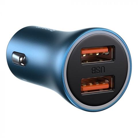 Încărcător auto pentru telefon BASEUS, Quick Charge, albastru, cu două porturi USB
