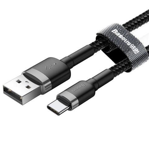 Cablu de telefon BASEUS CAFULE 6953156278202AE, USB Type-C, gri/negru, 1 metru, cu împletitură textilă