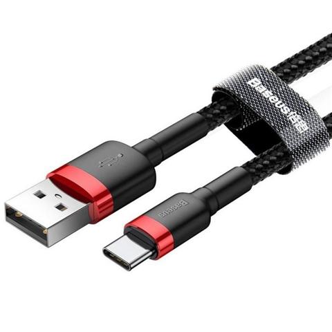 Cablu de date BASEUS CAFULE, USB Type-C, roșu/negru, 1 metru, împletitură textilă