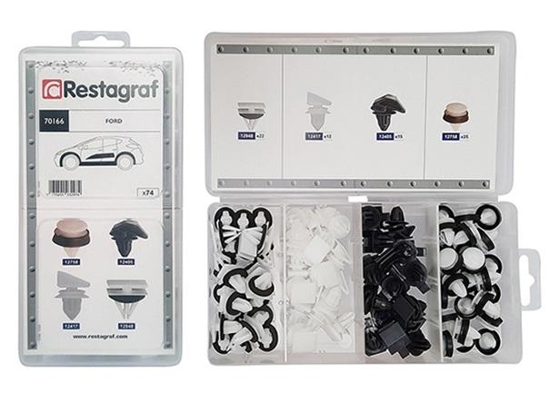 Set 74 clipsuri auto din plastic alb/negru RESTAGRAF 70166
