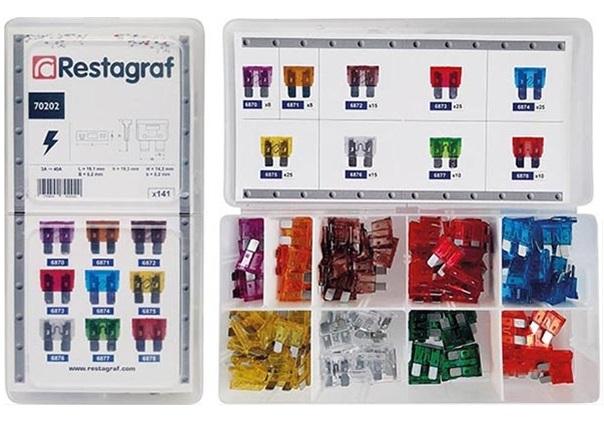 Set de siguranțe auto RESTAGRAF 70202, 3-40 A, cu cutie din plastic