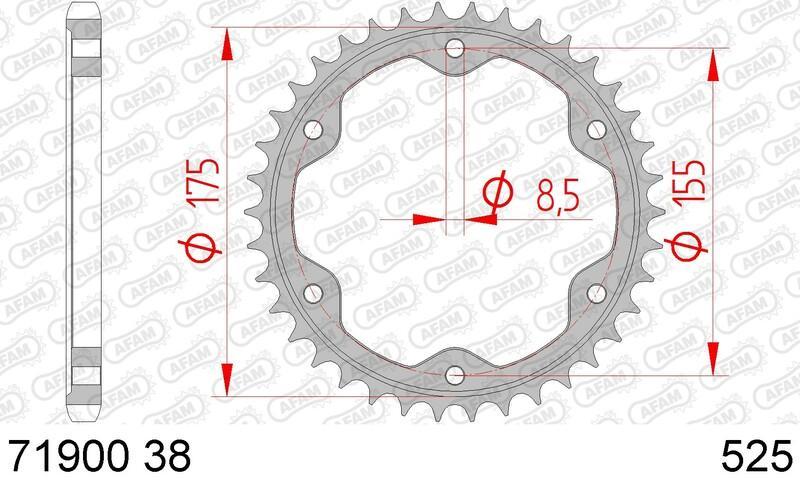 Pinion spate standard din oțel AFAM 71900 - 525 - 38 (pentru motociclete)