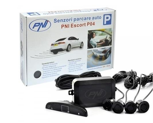Set cu 4 senzori de parcare spate PNI Escort P04, cod 8012874, cu afișaj ergonomic și avertizare luminoasă și sonoră